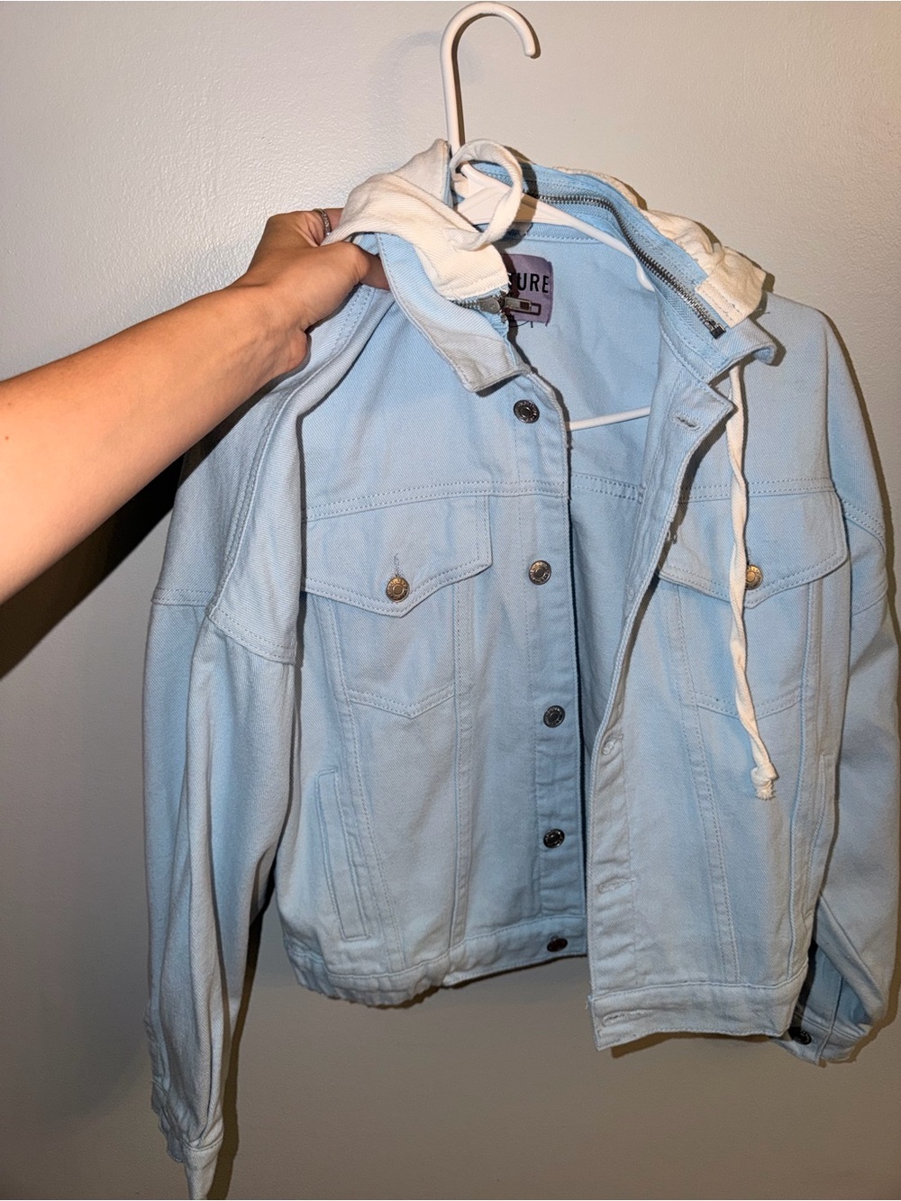 Signature8 Pale Blue Denim Jacket with White Hood